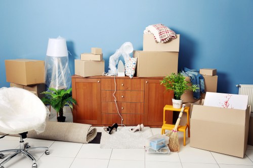 Packing boxes and protective materials prepared for a Knightsbridge home move
