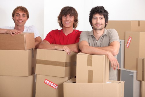 Prepared office boxes and furniture ready for transport in Knightsbridge