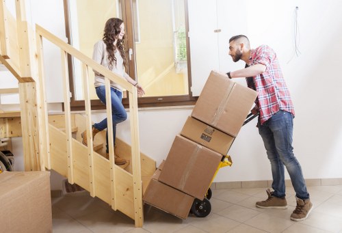 Office furniture and boxes prepared for a smooth relocation in Knightsbridge